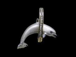14k 2/tone 28mm "Jumping Loop" Dolphin Pendant with 16 diamonds