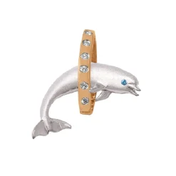 14k 2/tone 28mm "Jumping Loop" Dolphin Pendant with 6 diamonds
