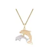 14k 2/tone 22mm "Mother & Calf" Dolphin Pendant with 2 diamonds
