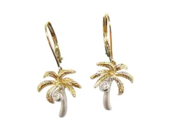 14k 2/tone 15mm Palm Tree Earrings with 2 Diamonds
