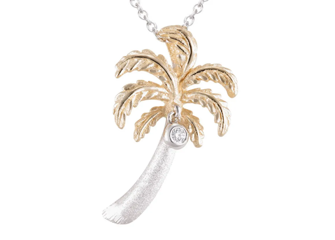 14k 2/tone 20mm Palm Tree Pendant