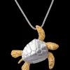 14k 2/tone 25mm Sea Turtle Pendant with 2 Diamonds