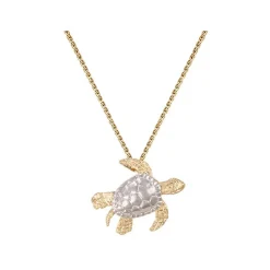 14k 2/tone 20mm Sea Turtle Pendant with 2 Diamonds