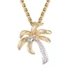 14k 2/tone 15mm Single Palm Tree Pendant with 5 Diamonds