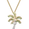 14k 2/tone 20mm Single Palm Tree Pendant with 8 Diamonds and 20 Tsavorites