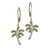 14k 2/tone 15mm Single Palm Tree Earrings with 10 Diamonds and 40 Tsavorites
