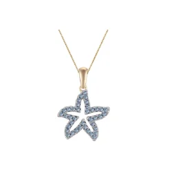 14k 2/tone 15mm Starfish Pendant with 39 Pastel Blue Sapphires