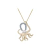 12k 2/tone Octopus Pendant with 2 Diamonds and 12 Pastel Blue Sapphires
