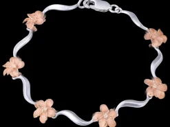 14k 2/tone Plumeria Lei Bracelet with 6 diamonds