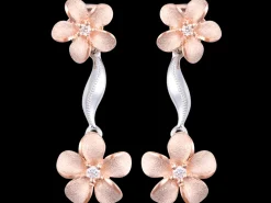 14k 2/Tone Plumeria Lei Earrings with 4 diamonds