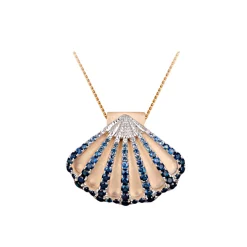 14k 2/tone Shell Pendant with 7 White Sapphires and 57 Blue Sapphires