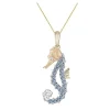 14k 2/tone Single Sea Horse Pendant with Diamond and 22 Pastel Blue Sapphires
