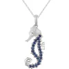 14k White Gold Single Sea Horse Pendant with Diamond and 22 Blue Sapphires
