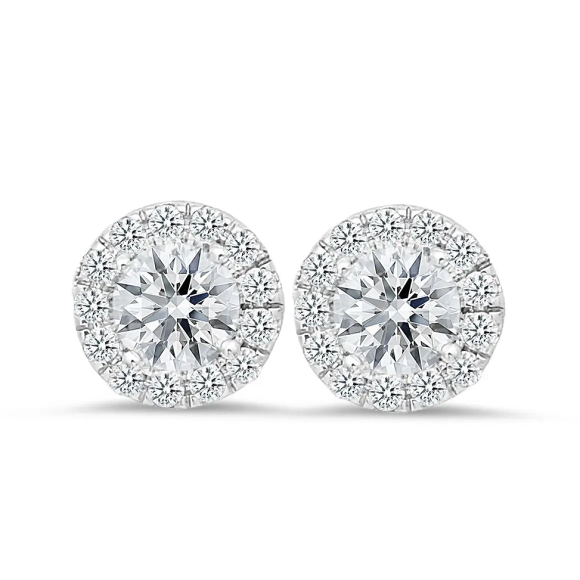 18K white gold stud earrings with 0.42 CT and 1.00 CT diamonds