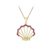 14k Yellow Gold Shell Pendant with 21 Hot Pink Sapphires