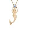 14ky Mermaid Pendant with Moonstone and Blue Topaz