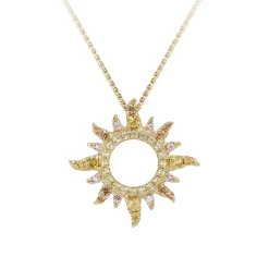 14ky "Sunburst" Small Pendant with 44 Colored Sapphires