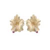 15mm 14k Hibiscus Earrings with 4 diamonds and 2 rubies