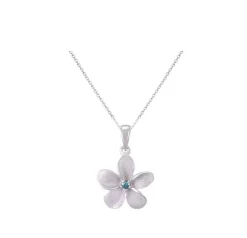 13mm 14k Plumeria Pendant with 0.03 carats blue diamond