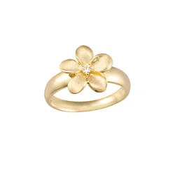 10mm 14k Plumeria Ring with 0.03 Carat Diamond