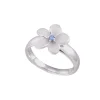 13mm 14k Plumeria Ring with blue diamond