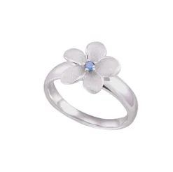 13mm 14k Plumeria Ring with blue diamond