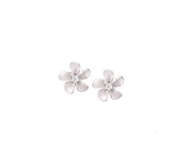 8mm Plumeria Earrings 14k with 2 diamonds