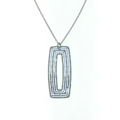 Sterling Silver Sparkle Glitter Rectangular Pendant Necklace