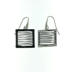 Sterling Silver Square-Shaped Dangle Earrings With A Spiral Glitter Wire Design