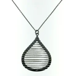 Sterling Silver Tear Shaped Necklace With Spiral Glitter Wire Design Pendant