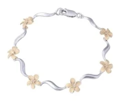 2/tone 14k Plumeria Lei Bracelet with 6 diamonds