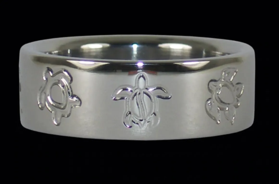 Turtle Engraving Titanium Ring Band